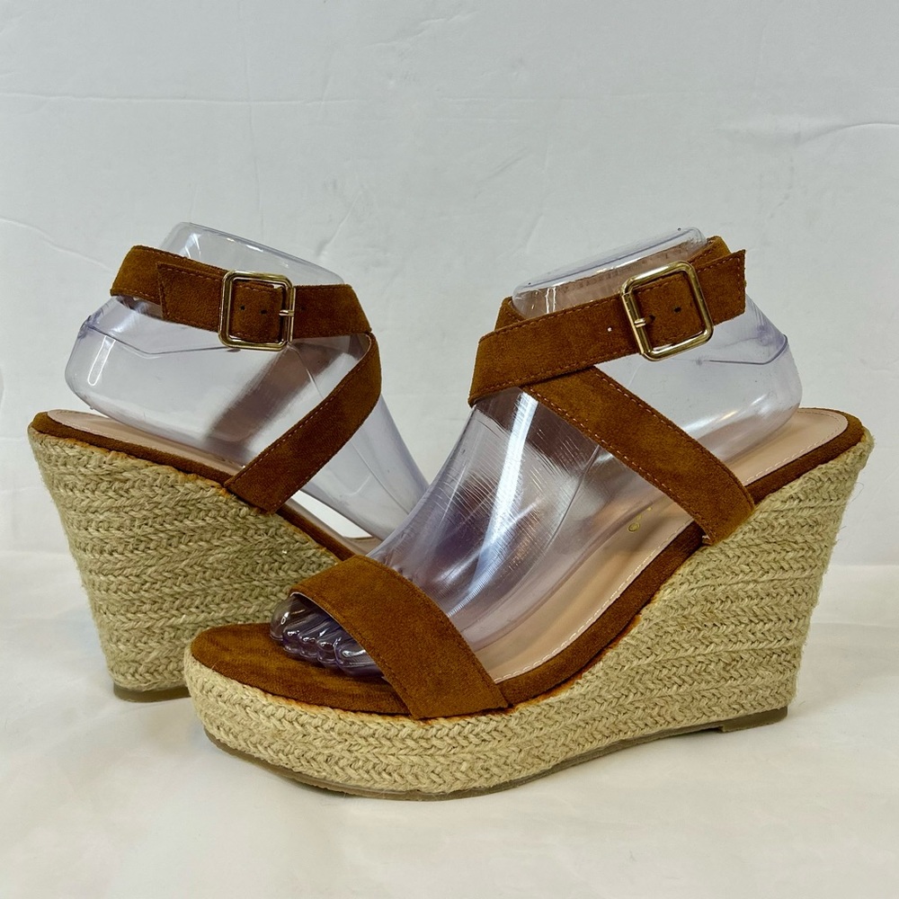 Allegra K Women's Espadrille Ankle Strap Crisscross Strap Wedges Sandals / Sz 10